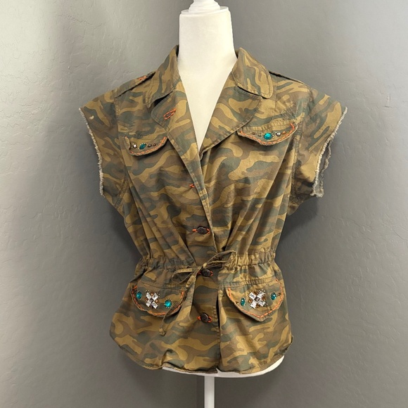 Victoria’s Secret RARE Camo Military Jacket Vest with Rhinestones Size L - Picture 1 of 12